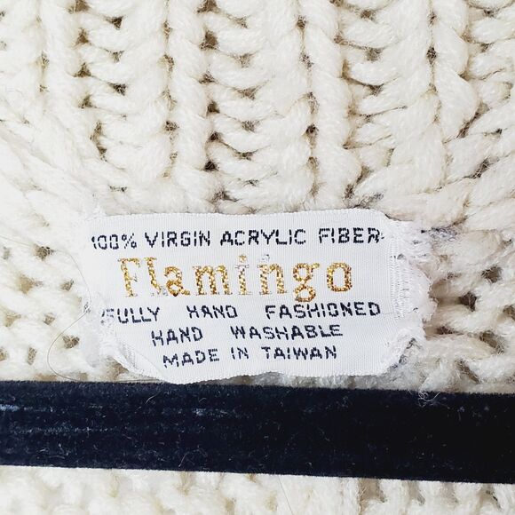 VTG Flamingo Womens Knit Poncho Aztec Fringe Sweater BOHO Indie Cape Free Size - Picture 3 of 8